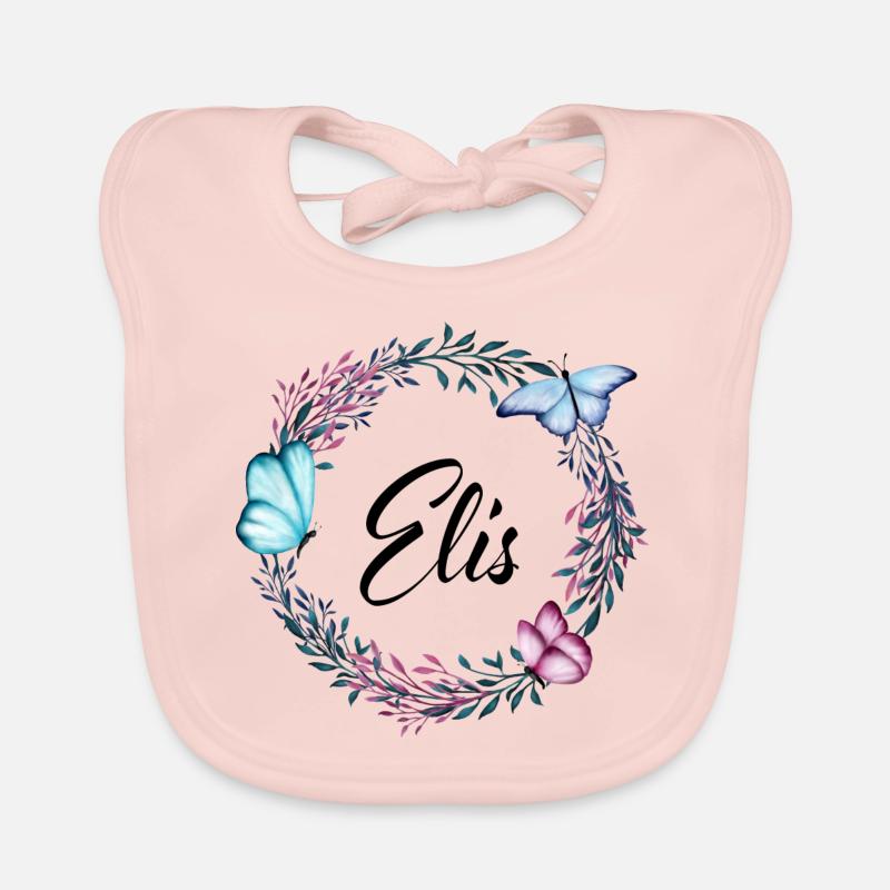 Elis, nom, lettrage, couronne de fleurs, cadeau Bavoir bio Bébé