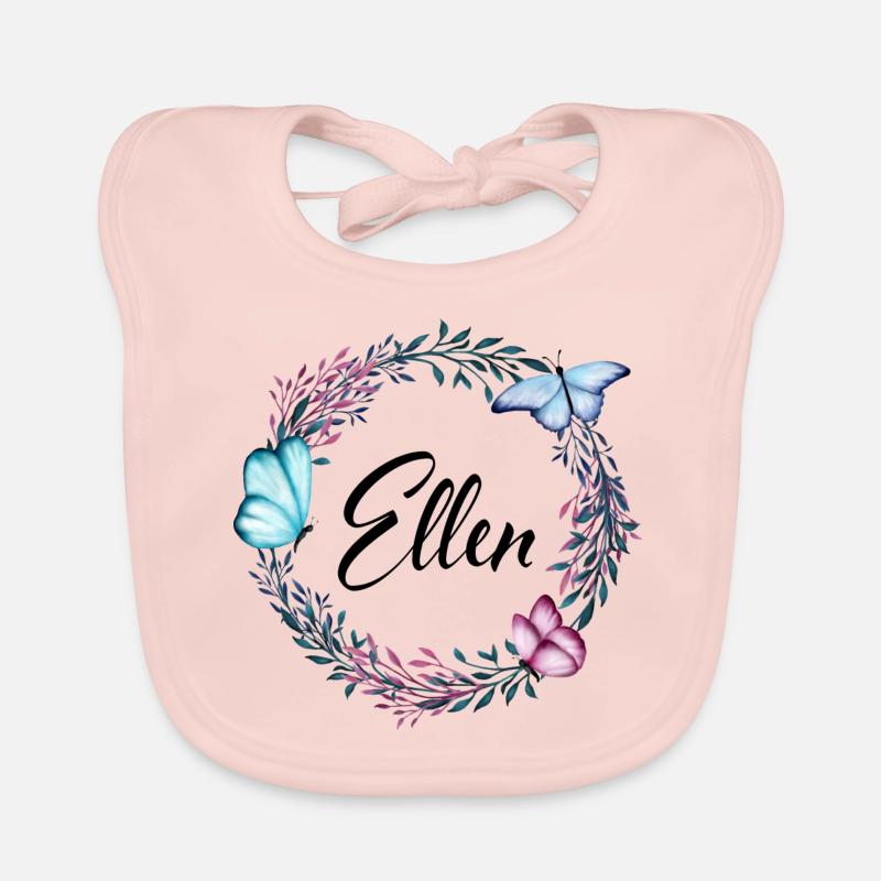 Ellen, nom, lettrage, couronne de fleurs, cadeau Bavoir bio Bébé
