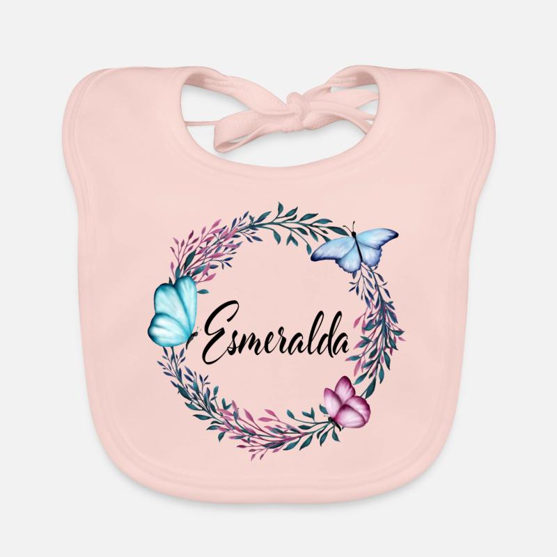 Esmeralda, nom, lettrage, couronne de fleurs, cade Bavoir bio Bébé