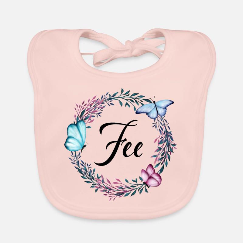 Fee, nom, lettrage, couronne de fleurs, cadeau Bavoir bio Bébé