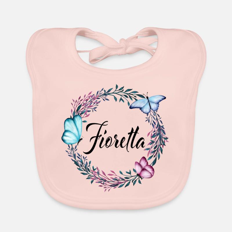 Fioretta, nom, lettrage, couronne de fleurs, cadea Bavoir bio Bébé