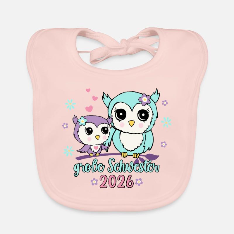 Große Schwester 2026 niedliche Eulen Geschenkidee Baby Bio-Lätzchen