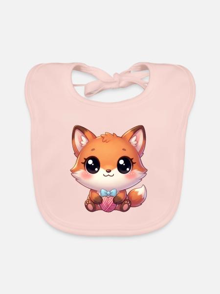 Kawaii Chibi Fuchs - Baby Bio-Lätzchen - Rose - Vorne