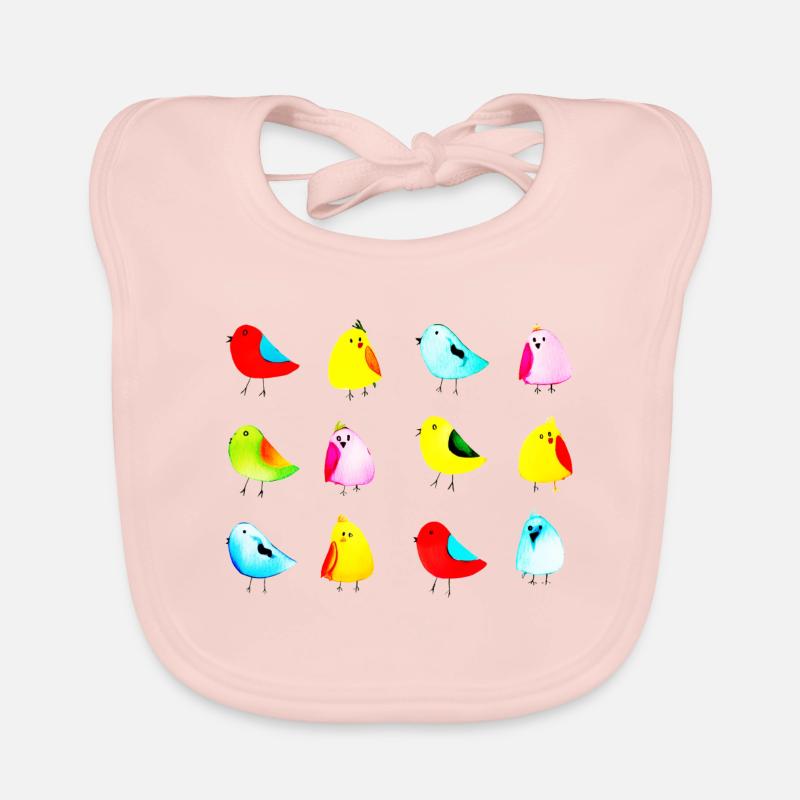 Many colorful birds arranged in rectangular shape - Organic Baby Bibs - rose