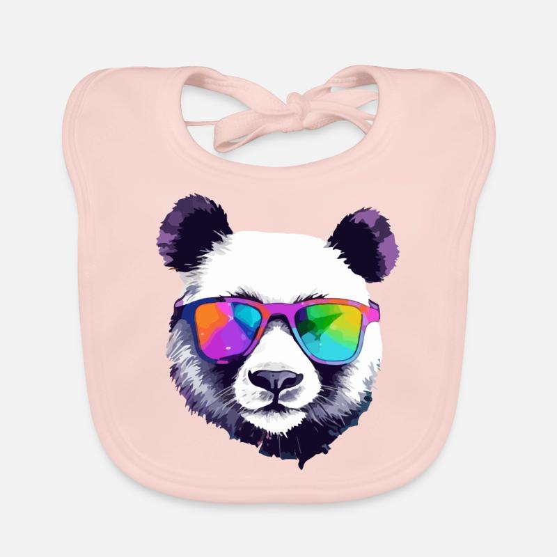 Koko le panda à lunettes - Bavoir bio Bébé - rose