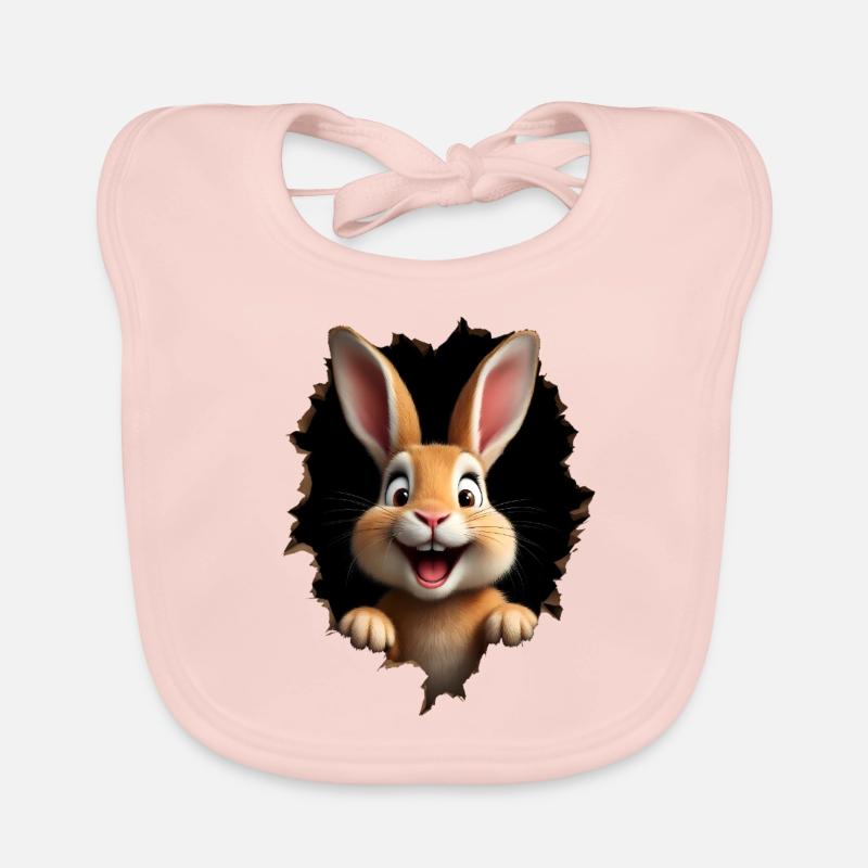 Mignon lapin jette un coup d’œil à travers le trou - Lapin de Pâques Bavoir bio Bébé