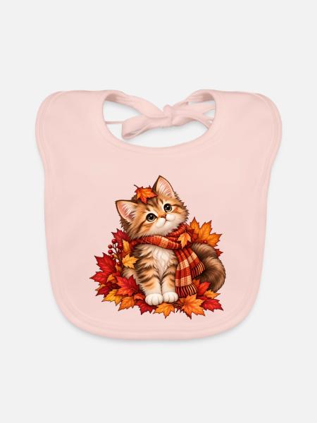 Herbstkätzchen im Blättermeer - Baby Bio-Lätzchen - Rose - Vorne