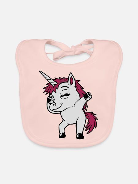 Party Unicorn Dabbing Dance - Organic Baby Bibs - rose - Front