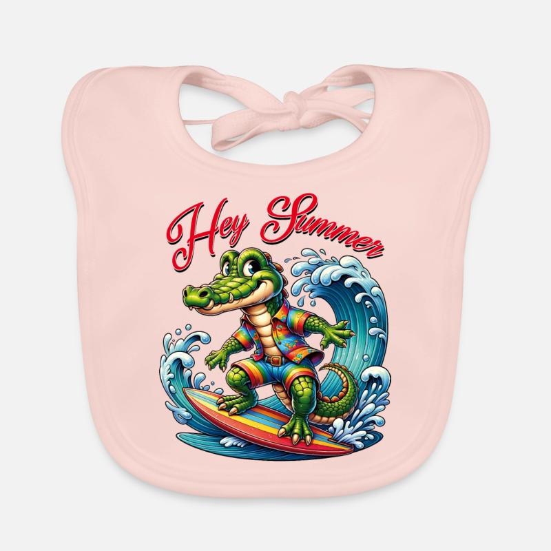 Crocodile on surfboard funny surfing crocodile Organic Baby Bibs