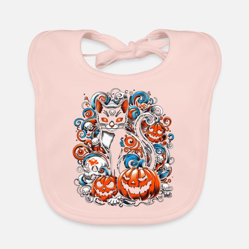 Unheimliche Katzenschädel Halloween Baby Bio-Lätzchen