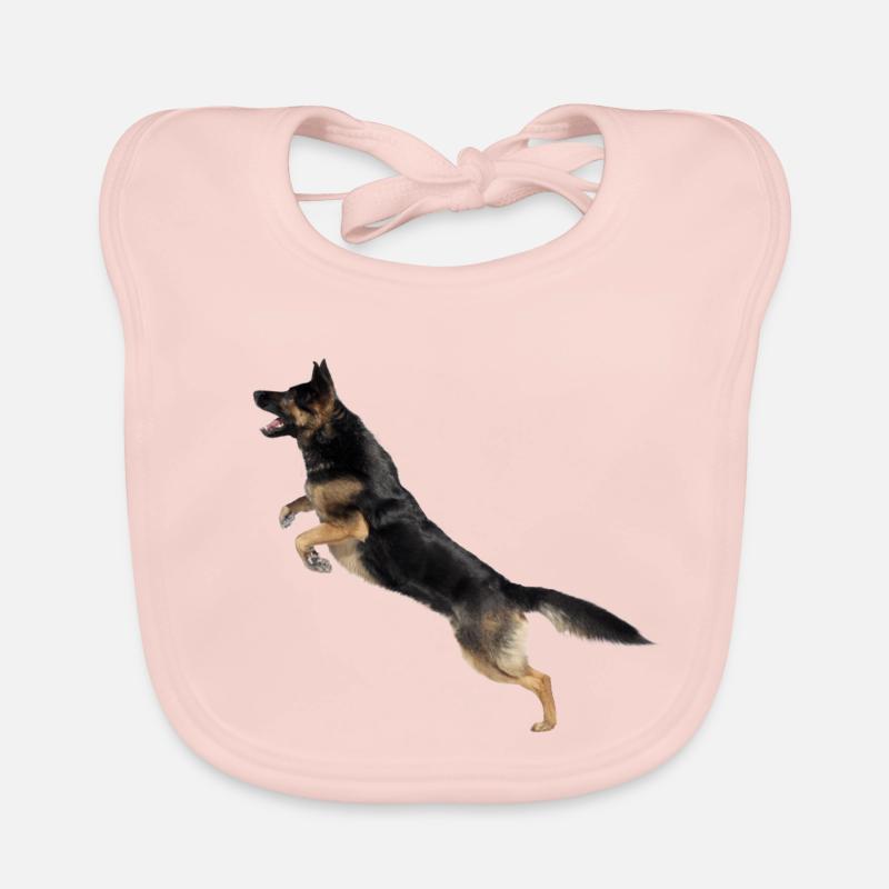 German Shepherd jumps Organic Baby Bibs