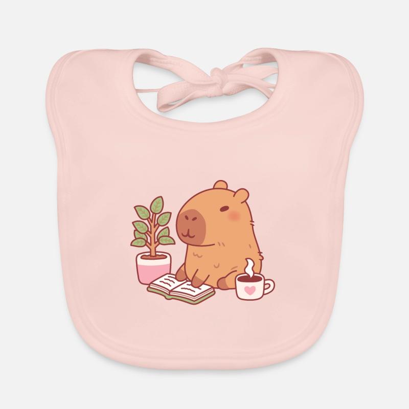 Cute Capybara Enjoying A Good Read And Coffee Organic Baby Bibs