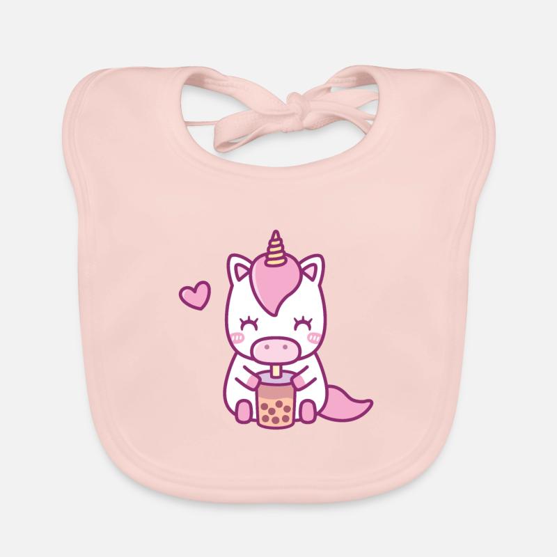 Cute Unicorn Drinking Boba Tea Organic Baby Bibs