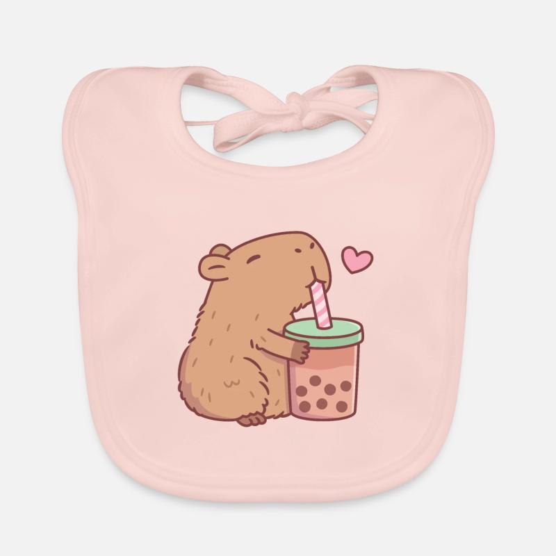 Mignon Capybara aime le thé à bulles - Bavoir bio Bébé - rose
