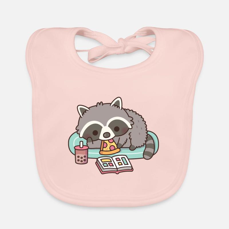 Mignon raton laveur mangeant de la pizza et lisant des mangas Bavoir bio Bébé