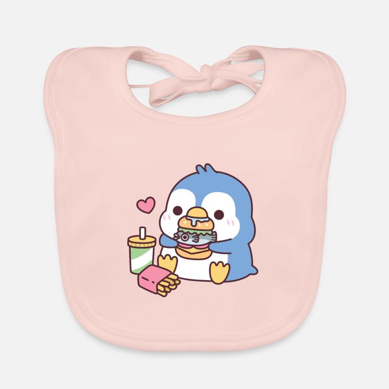 Mignon pingouin bleu mangeant du poisson Burger Bavoir bio Bébé