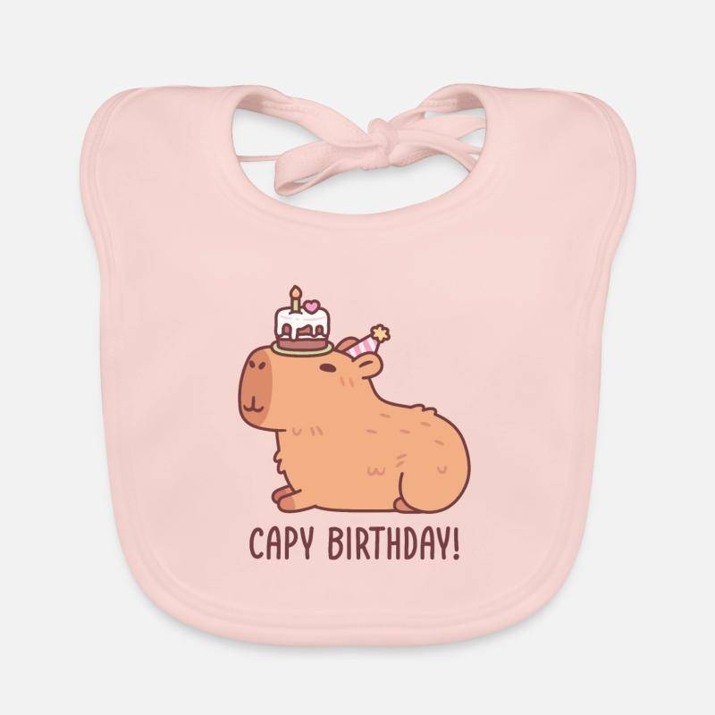 Cute Capybara With Cake On Head Capy Birthday Organic Baby Bibs