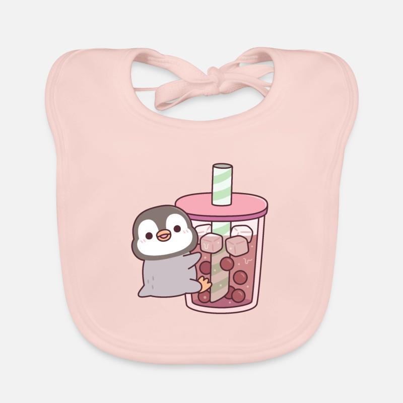 Cute Penguin Hugging Iced Bubble Tea Organic Baby Bibs
