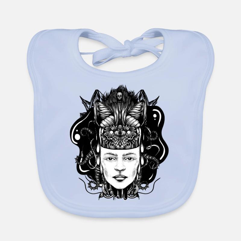 fille loup - Bavoir bio Bébé - bleu ciel