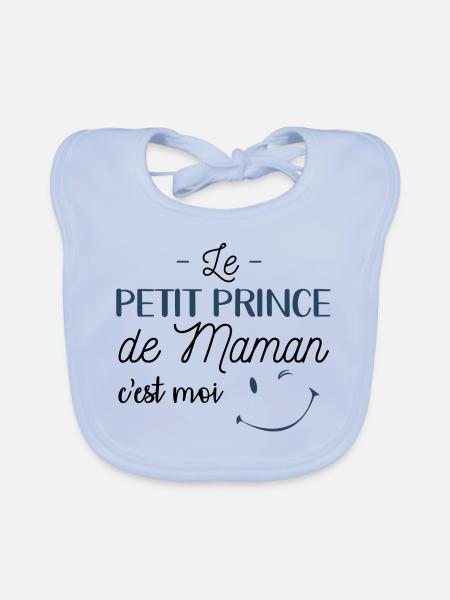 Petit prince de maman - Bavoir bio Bébé - bleu ciel - Devant
