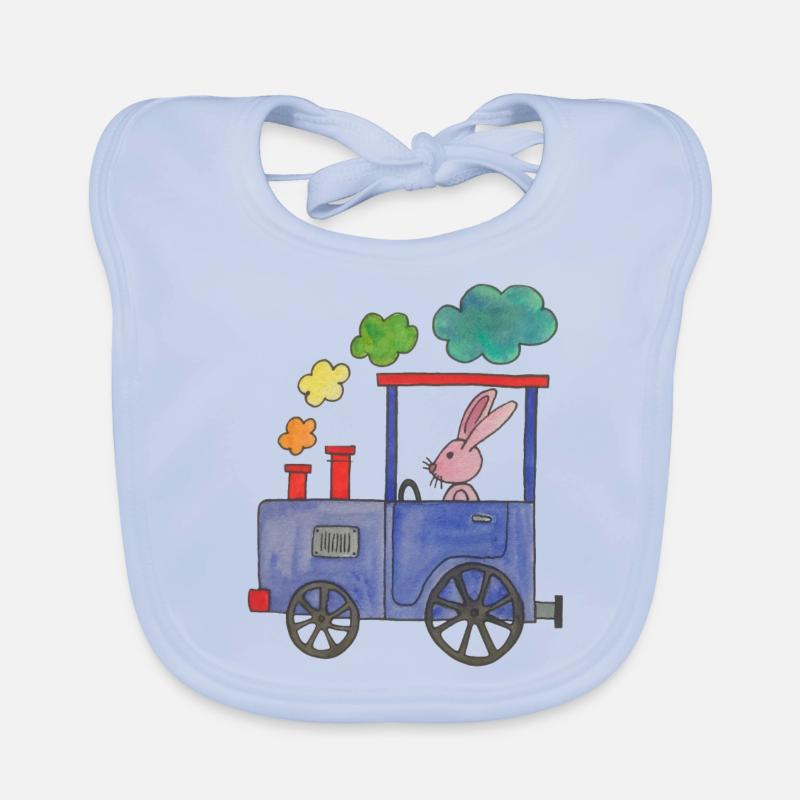 colorful rainbow train bit pink rabbit Organic Baby Bibs