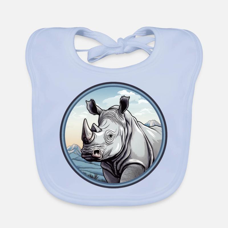Rhinocéros - Bavoir bio Bébé - bleu ciel