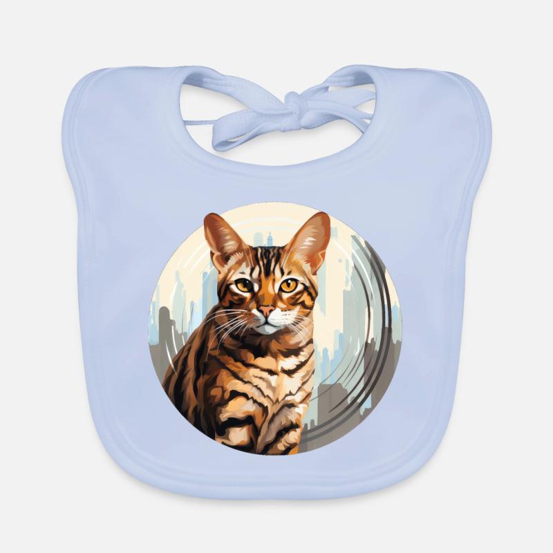 Chat léopard - Bavoir bio Bébé - bleu ciel