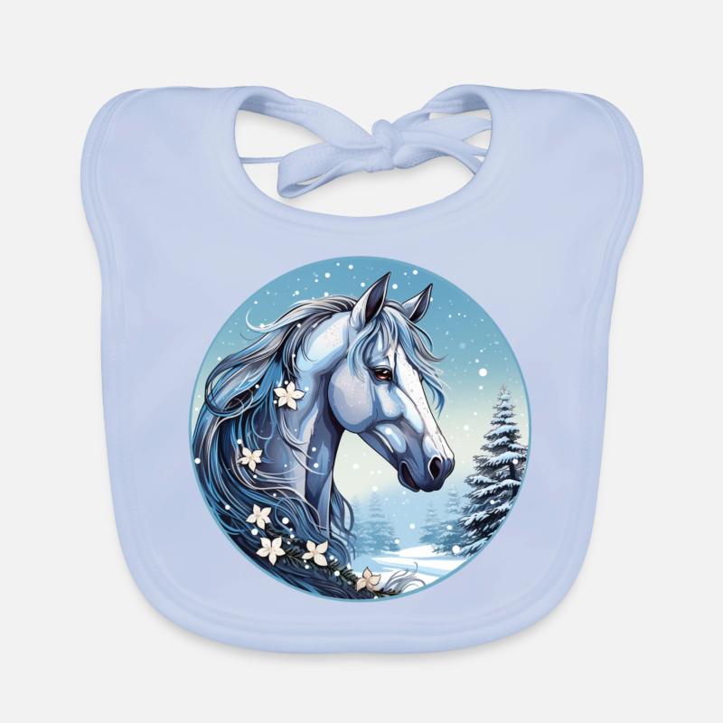 Pferd mit Schneeflocken - Baby Bio-Lätzchen - sky Blue