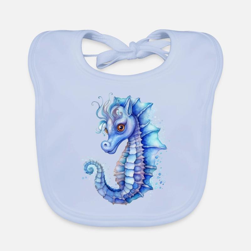 Hippocampe bleu Bavoir bio Bébé