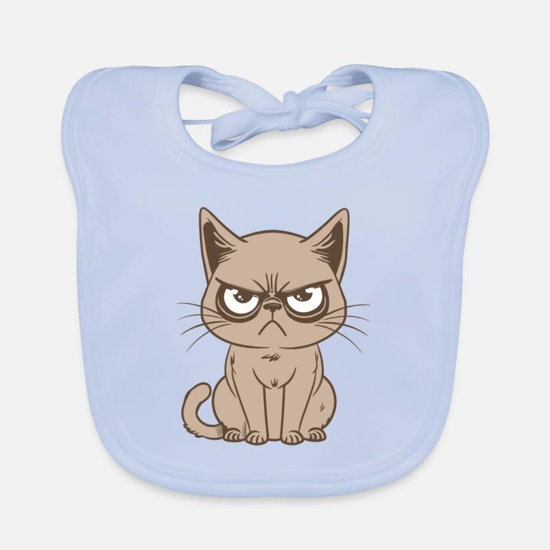 chat énervé, chat drôle, chat pas content - Bavoir bio Bébé - bleu ciel
