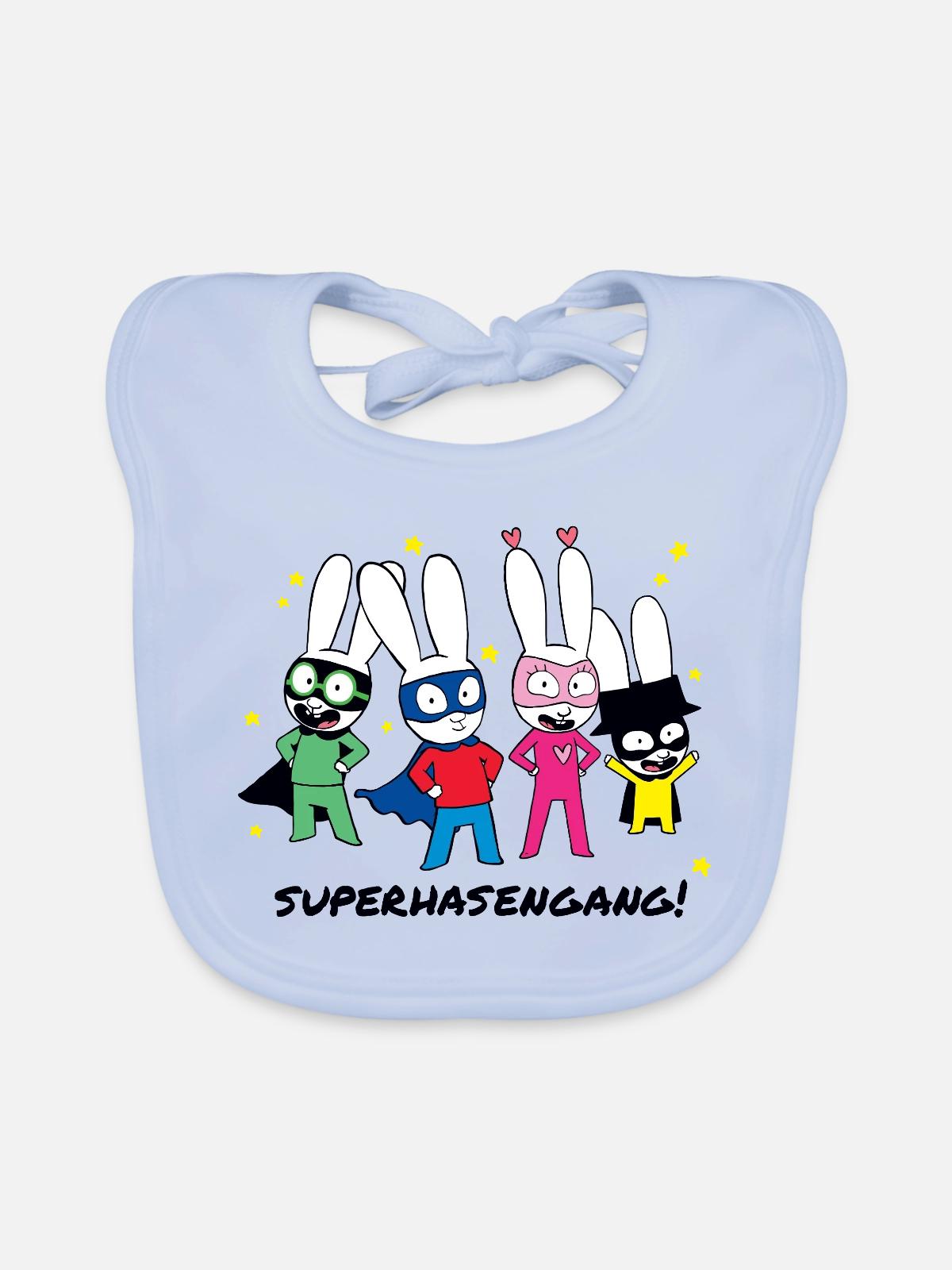 Simon Superhase Mit Seiner Superhasengang - Baby Bio-Lätzchen - sky Blue - Vorne