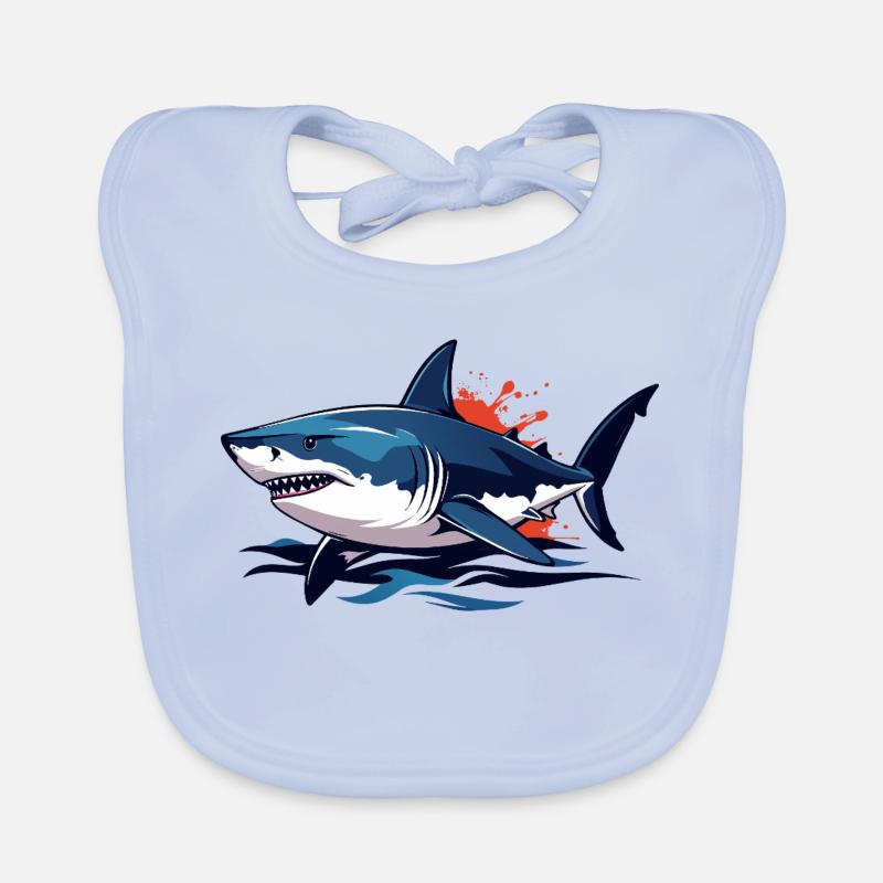 Requin bleu des profondeurs avec éclaboussures rouges Requin blanc Bavoir bio Bébé