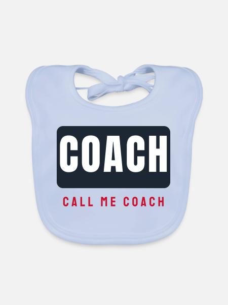 Coach Schriftzug Balken - Trainer Team Sport - Baby Bio-Lätzchen - sky Blue - Vorne