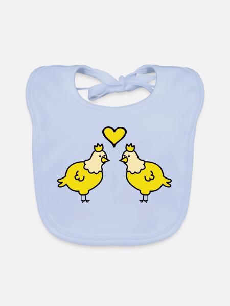 Twin Chickens Heart Pair - Organic Baby Bibs - sky blue - Front