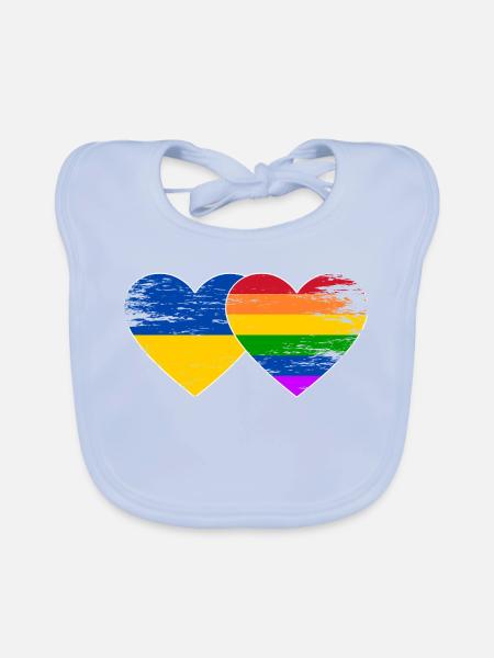 Ukraine Regenbogen Flagge Herz used - Baby Bio-Lätzchen - sky Blue - Vorne