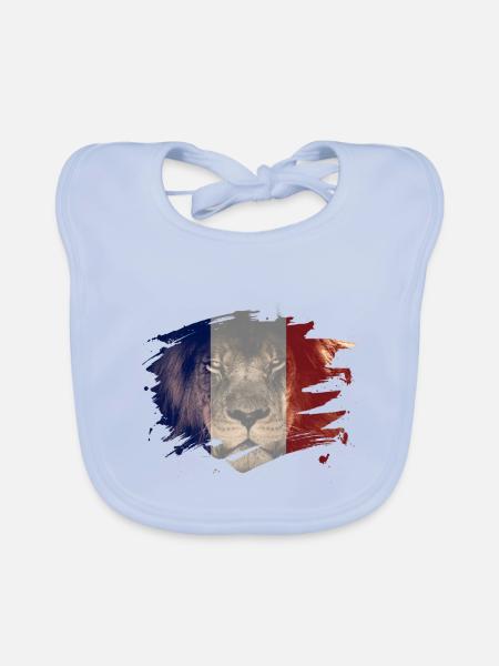 France Flag & African Lion Picture - Organic Baby Bibs - sky blue - Front