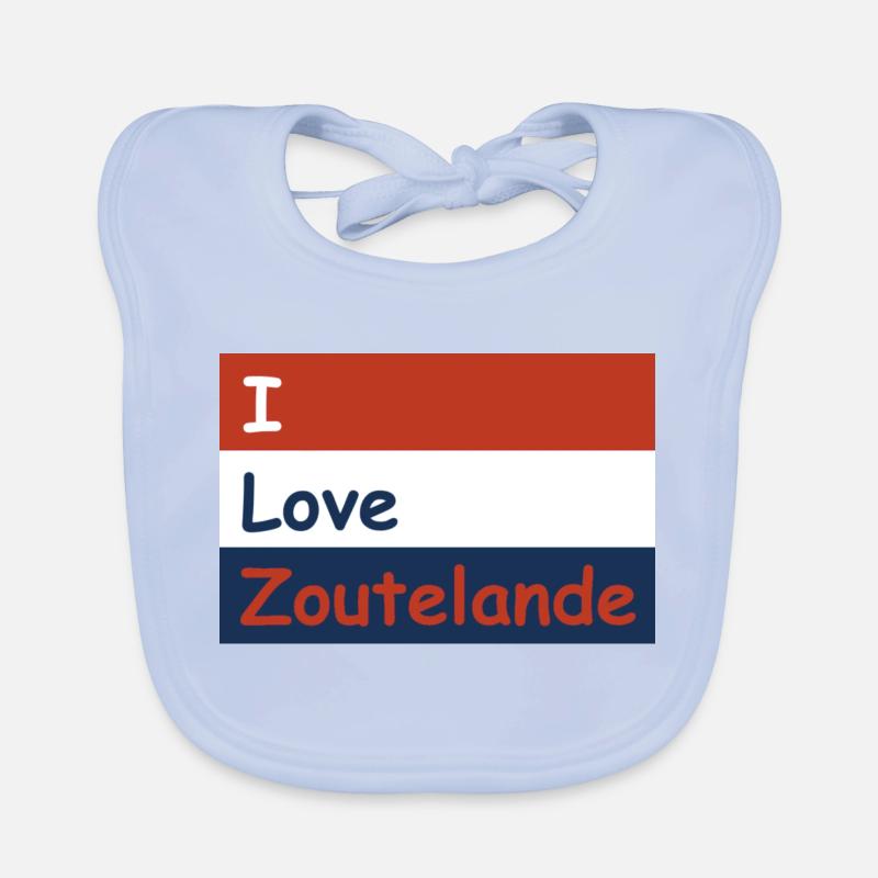 Drapeau J’aime Zoutelande - Bavoir bio Bébé - bleu ciel