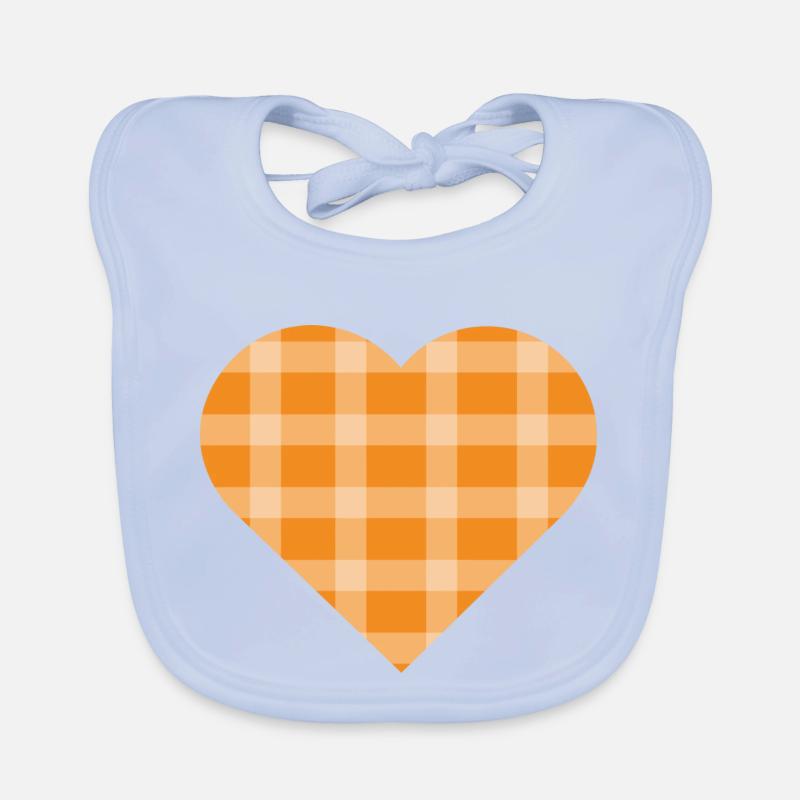 Bright Orange Pastel Checkered Pattern Cute Heart Organic Baby Bibs
