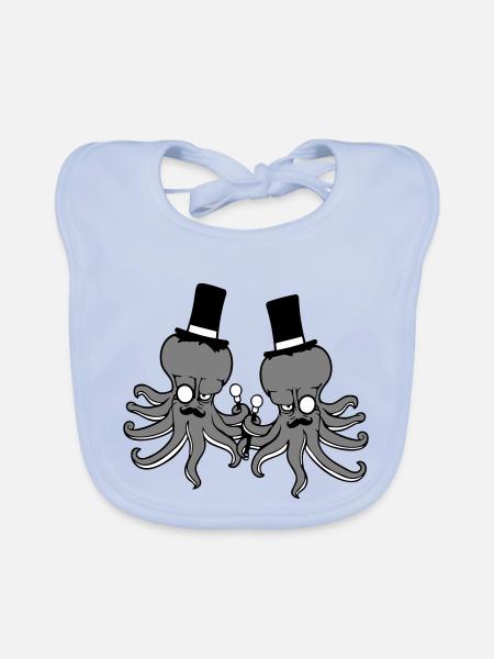 2 Kraken Mr. Sir Hat Monocle Glasses Rich Friends - Organic Baby Bibs - sky blue - Front