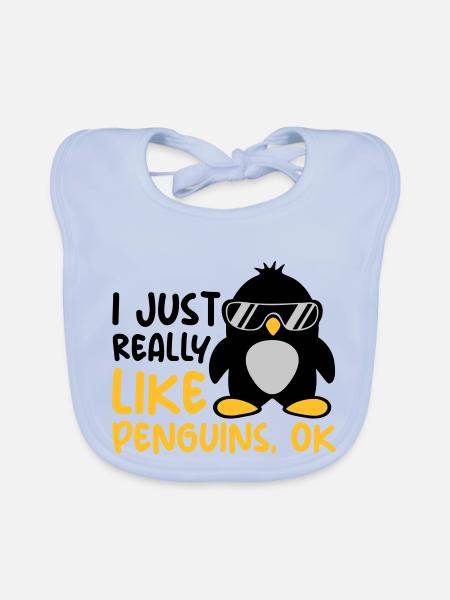 J’aime juste les pingouins - Bavoir bio Bébé - bleu ciel - Devant