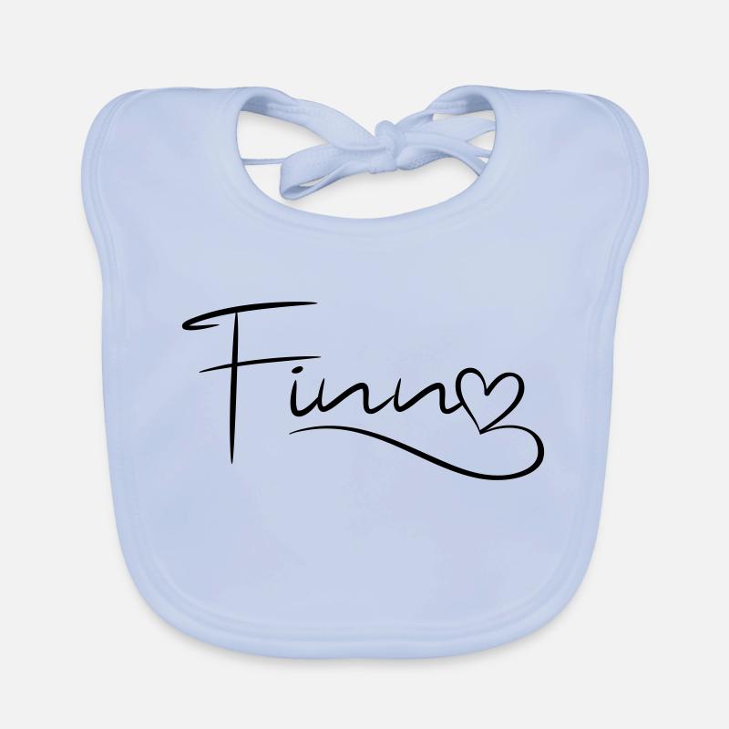 Finn Name First Name Heart Decor Organic Baby Bibs
