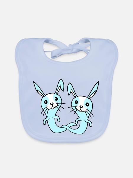 2 Lapins Fantôme Fantôme Hanter Halloween Effrayant - Bavoir bio Bébé - bleu ciel - Devant