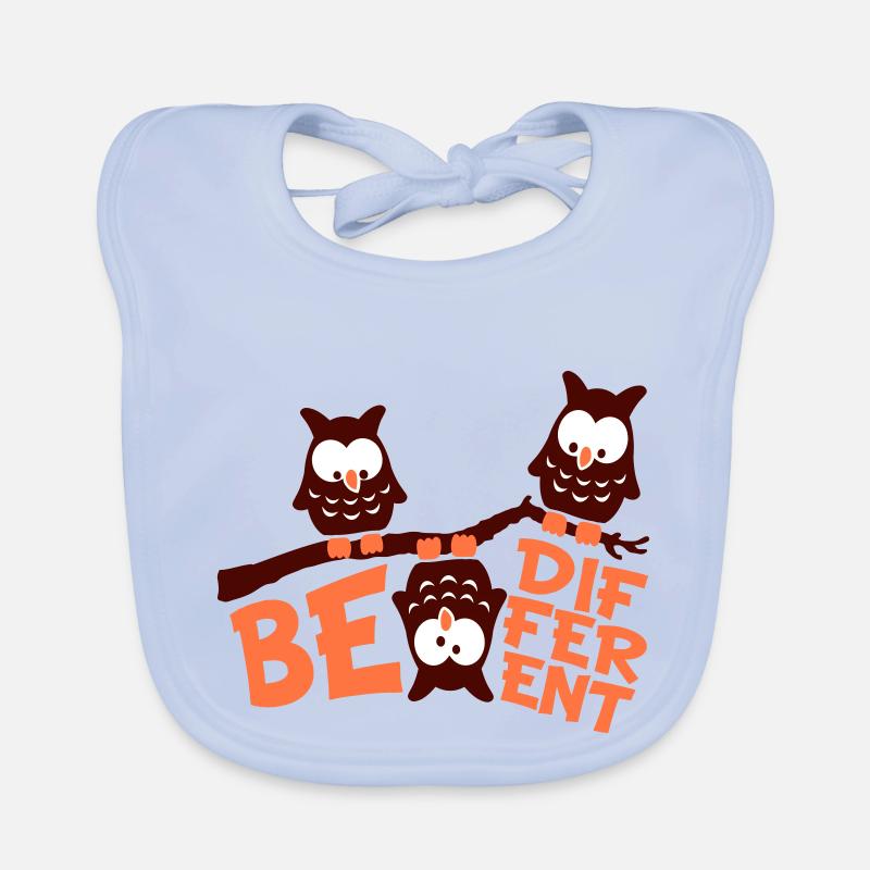 3 Eulen Be Different Spruch verrückt komisch Ast - Baby Bio-Lätzchen - sky Blue