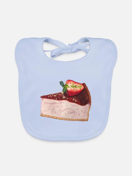 Strawberry Cake Cheesecake - Organic Baby Bibs - sky blue - Front