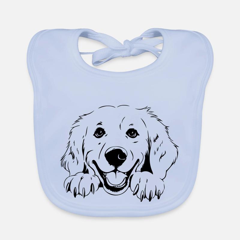 Golden retriever - Bavoir bio Bébé - bleu ciel