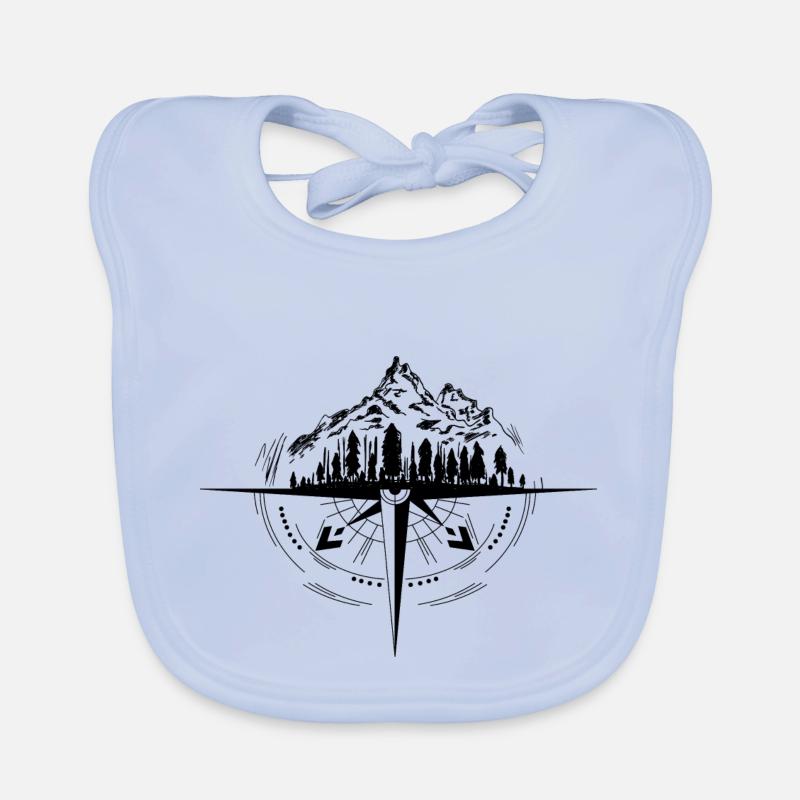 Mountains and compass - Organic Baby Bibs - sky blue
