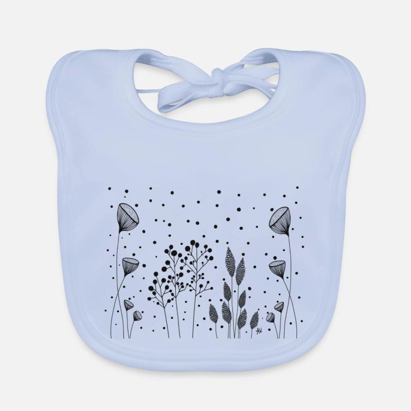 Fleurs Dessin Fineline points noirs Bavoir bio Bébé