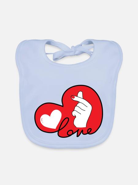 LOVE doigt coeur typo 3 - Bavoir bio Bébé - bleu ciel - Devant