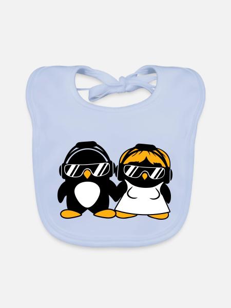 Zwei Pinguine DJ Paar Kopfhörer Sonnenbrille Team - Baby Bio-Lätzchen - sky Blue - Vorne