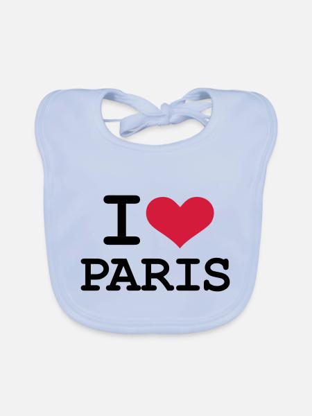 I - love - Paris - Organic Baby Bibs - sky blue - Front